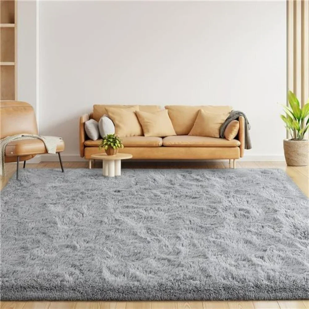 Shag Area Rug 5x8 Soft Grey Fuzzy Plush Carpet for Bedroom Living Room Dorm